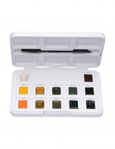Peinture aquarelle set 12 couleurs en godets + 1 pinceau, boîte en plastique - shade of nude