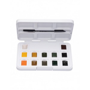 Peinture aquarelle set 12 couleurs en godets + 1 pinceau, boîte en plastique - shade of nude