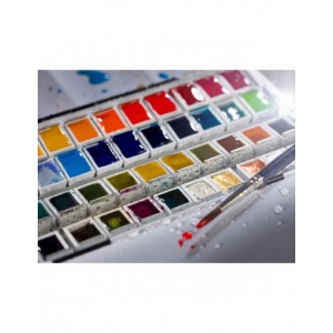 Peinture aquarelle set 36 couleurs en godets + 1 pinceau, boîte en métal