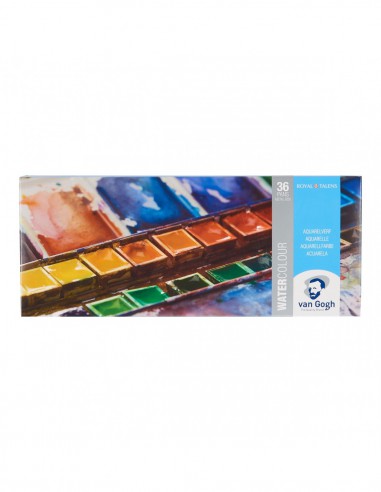 Peinture aquarelle set 36 couleurs en godets + 1 pinceau, boîte en métal
