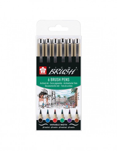 Étui de 6 brush pen Pigma Pinceau -  couleurs assorties