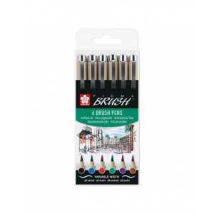 Étui de 6 brush pen Pigma Pinceau -  couleurs assorties