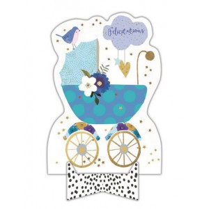 Carte chevalet + enveloppe - naissance bleu