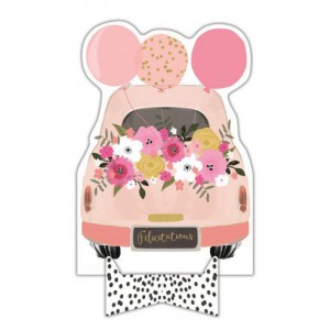 Carte chevalet + enveloppe - voiture/ballons felicitation
