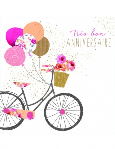 Carte double + enveloppe Vélo anniverssaire foil doré