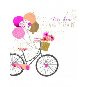 Carte double + enveloppe Vélo anniverssaire foil doré