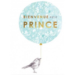 Carte double + enveloppe - Ballon oiseau bleu foil doré - naissance
