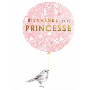 Carte double + enveloppe - Ballon oiseau rose foil doré - naissance