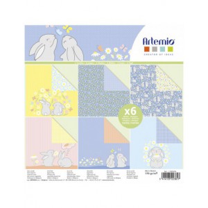 Set 6 feuilles imprimées recto/verso 30,5X30,5cm - Lapin paquerette