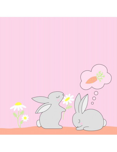 Set 6 feuilles imprimées recto/verso 30,5X30,5cm - Lapin paquerette