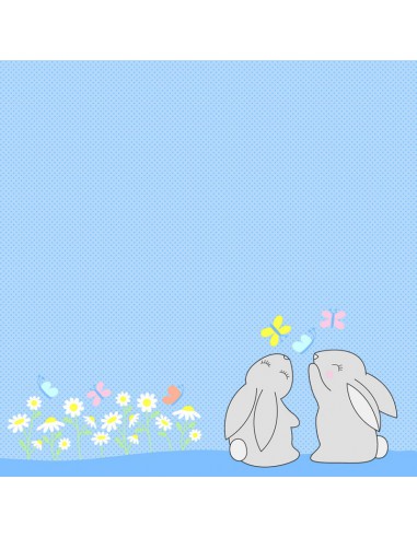 Set 6 feuilles imprimées recto/verso 30,5X30,5cm - Lapin paquerette