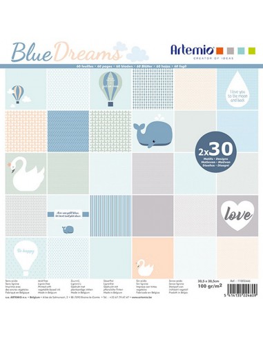 Bloc 100 feuilles 30,5 X 30,5cm - BLUE DREAM - 100g/m2 - imprimé 1 face et blanc au dos