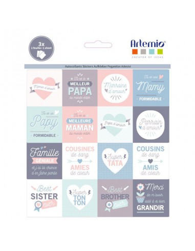 3 feuilles stickers J'aime ma famille