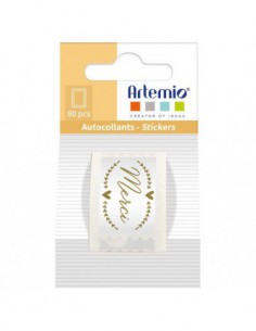 80 stickers timbres Merci foil or
