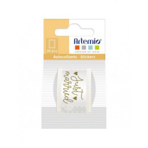 80 stickers timbres Just Married foil or
