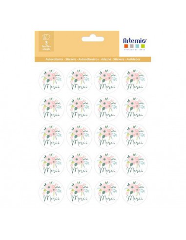 60  stickers rond Merci style aquarelle