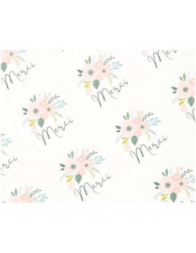 60  stickers rond Merci style aquarelle