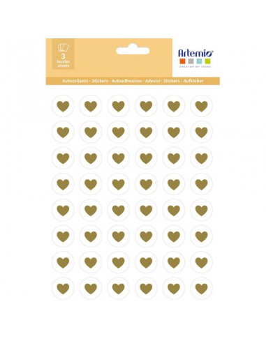 144  stickers rond petit coeur or foil