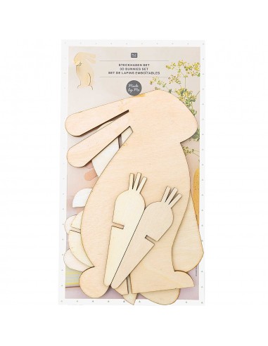 set de 2 lapins en bois brut emboitables 3D à décorer
