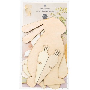 set de 2 lapins en bois brut emboitables 3D à décorer