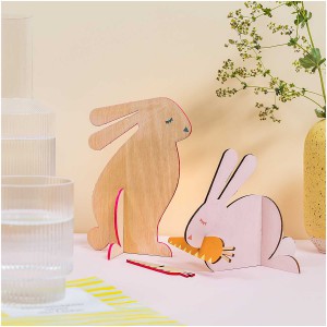 set de 2 lapins en bois brut emboitables 3D à décorer