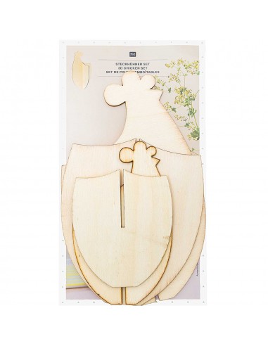 set de 2 poules en bois brut emboitables 3D à décorer