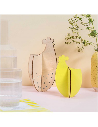 set de 2 poules en bois brut emboitables 3D à décorer