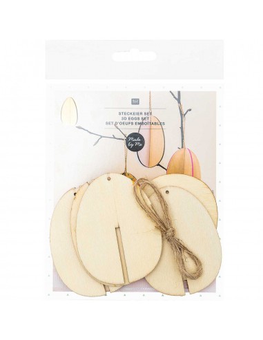 set de 3 oeufs moyen en bois emboitables 3D