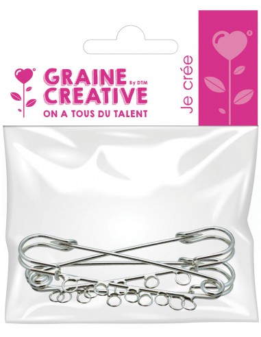 SACHET DE 3 EPINGLES 5 TROUS COLORIS ARGENT 70 mm