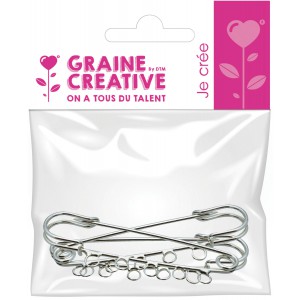 SACHET DE 3 EPINGLES 5 TROUS COLORIS ARGENT 70 mm