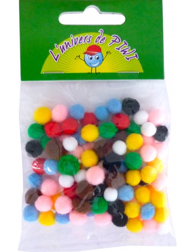 100 POMPONS ASSORTIMENT -  Ø7 MM - ACRYLIQUE