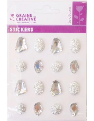 16 PIERRES PRECIEUSES ADHESIVES BLANCHES - 20mm