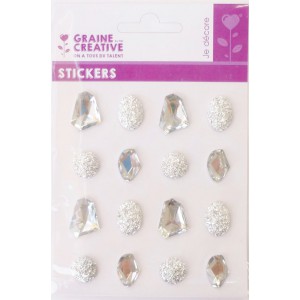 16 PIERRES PRECIEUSES ADHESIVES BLANCHES - 20mm