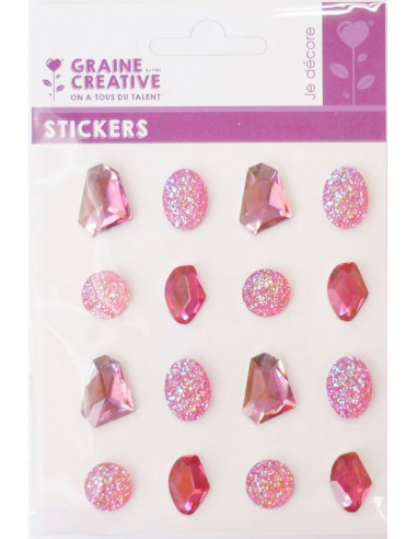 16 PIERRES PRECIEUSES ADHESIVES ROSES - 20mm