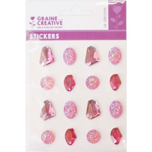 16 PIERRES PRECIEUSES ADHESIVES ROSES - 20mm