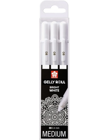 Set de 3 stylos gel opaque Blanc - n°08 - medium 0.4mm