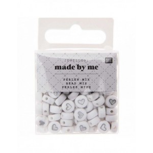perles COEURS, RONDS, BLANC/ coeur ARGENT