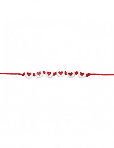 perles COEURS, RONDS, BLANC/ coeur rouge