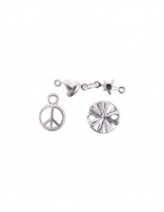 PENDENTIF MIX - coeur, étoile, peace & love - rond, métal argenté de qualité supérieure