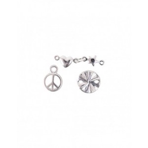 PENDENTIF MIX - coeur, étoile, peace & love - rond, métal argenté de qualité supérieure