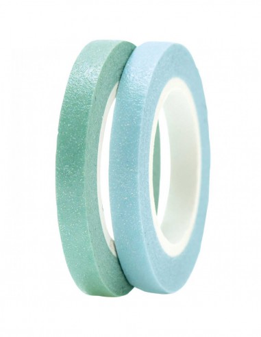 Washi tape fin 2 rouleaux - pailleté BLEU/VERT