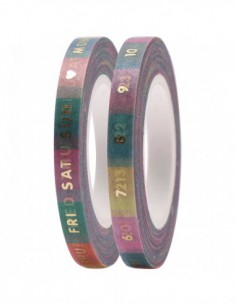 Washi tape fin 2 rouleaux - PASTEL foil or - jours / chiffres 1 à 31