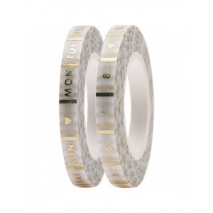 Washi tape fin 2 rouleaux - BLANC  foil or - jours / chiffres 1 à 31