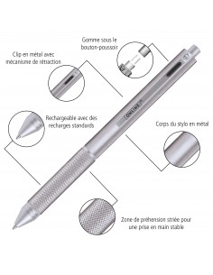 Stylo bille Multipen 4 en 1 - argent 2